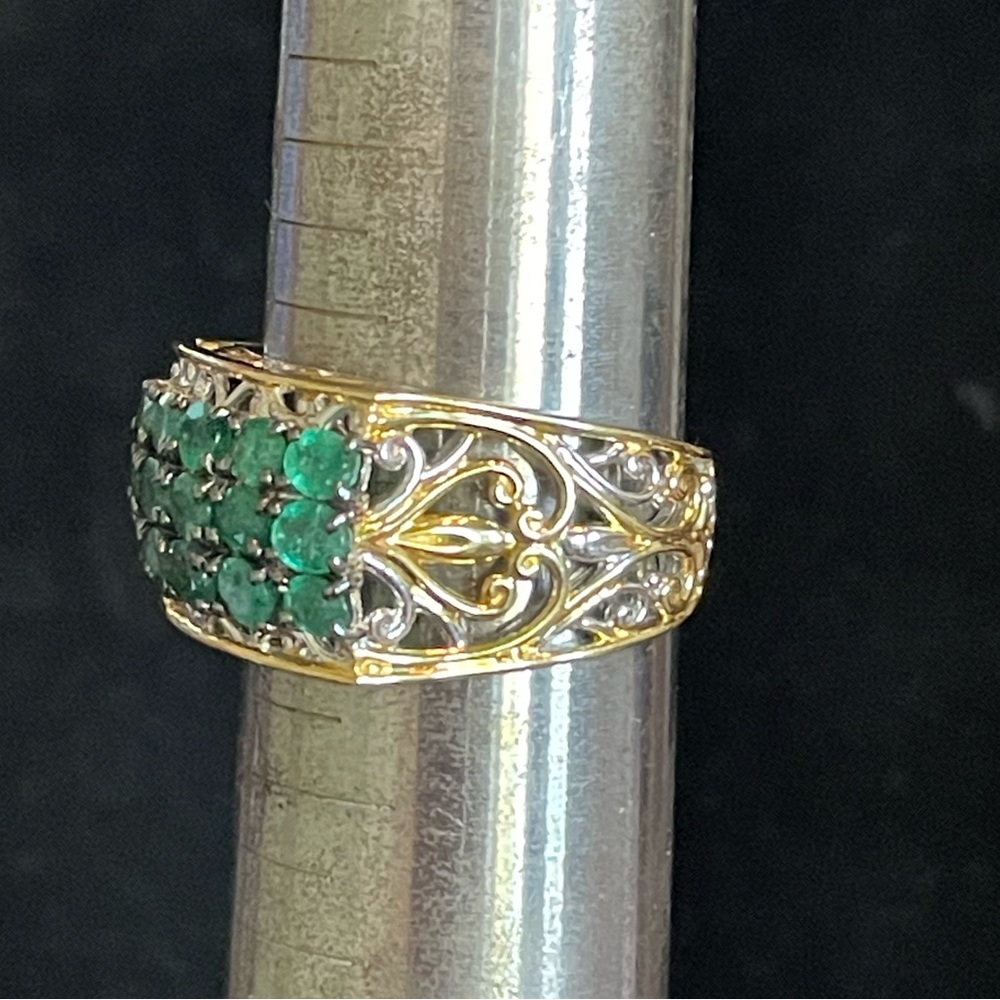 Gems by Michael Grizzly Emerald Three-Row Scrollwork Ring - Picture 3 of 4